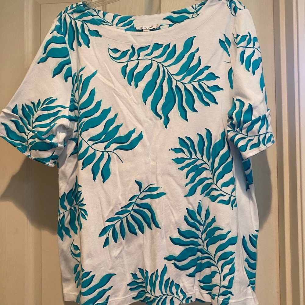 Chico's Blue Leaf Print Blouse